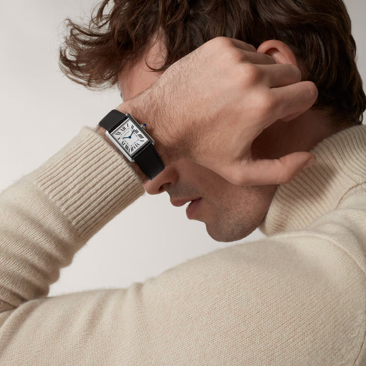 Cartier Tank Solo With Grained Calfskin Leather strap.