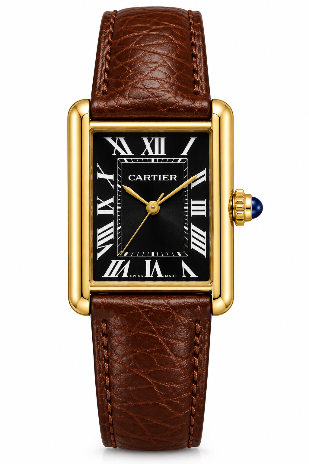 Cartier Tank Solo With Grained Calfskin Leather strap.