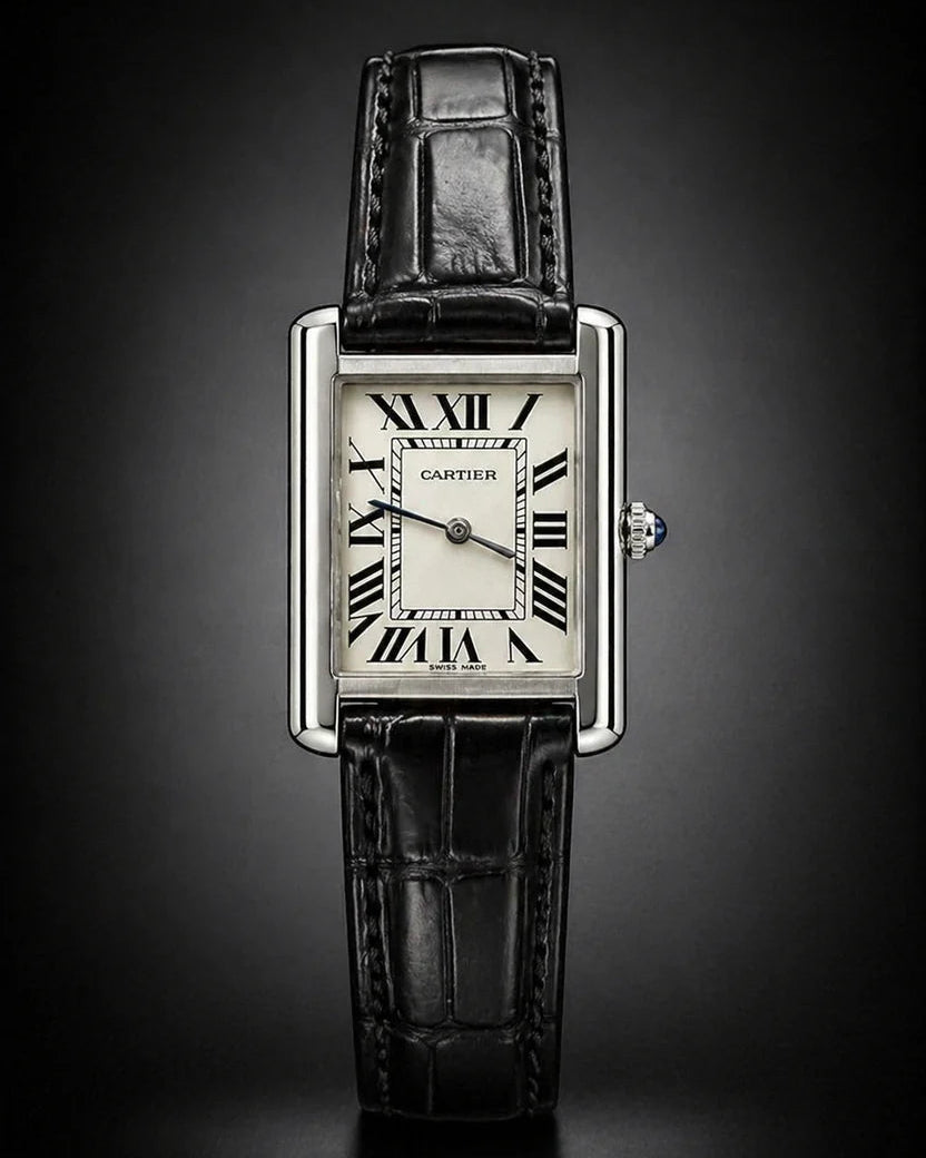 Cartier Tank Solo With premium alligator-pattern leather strap.