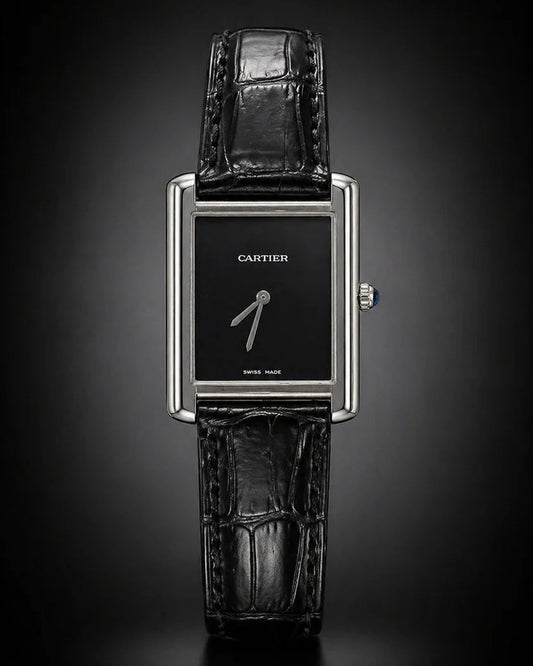 Cartier Tank Solo With premium alligator-pattern leather strap.