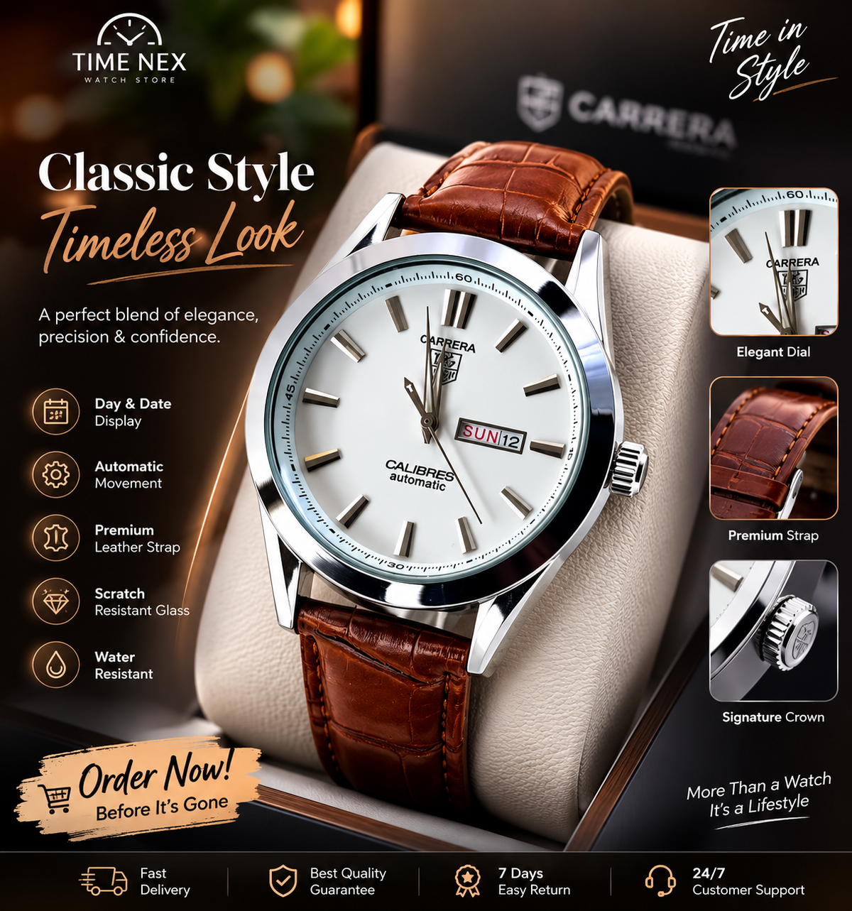Tag Heuer Calibre 5 Brown Leather Strap with Premier Watch Box.