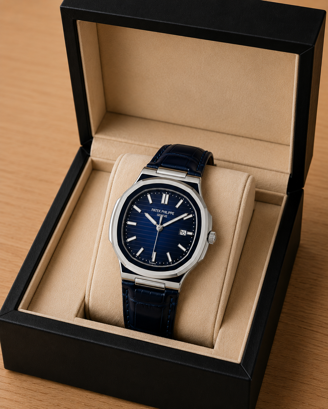 Patek philippe with alligator leather strap.