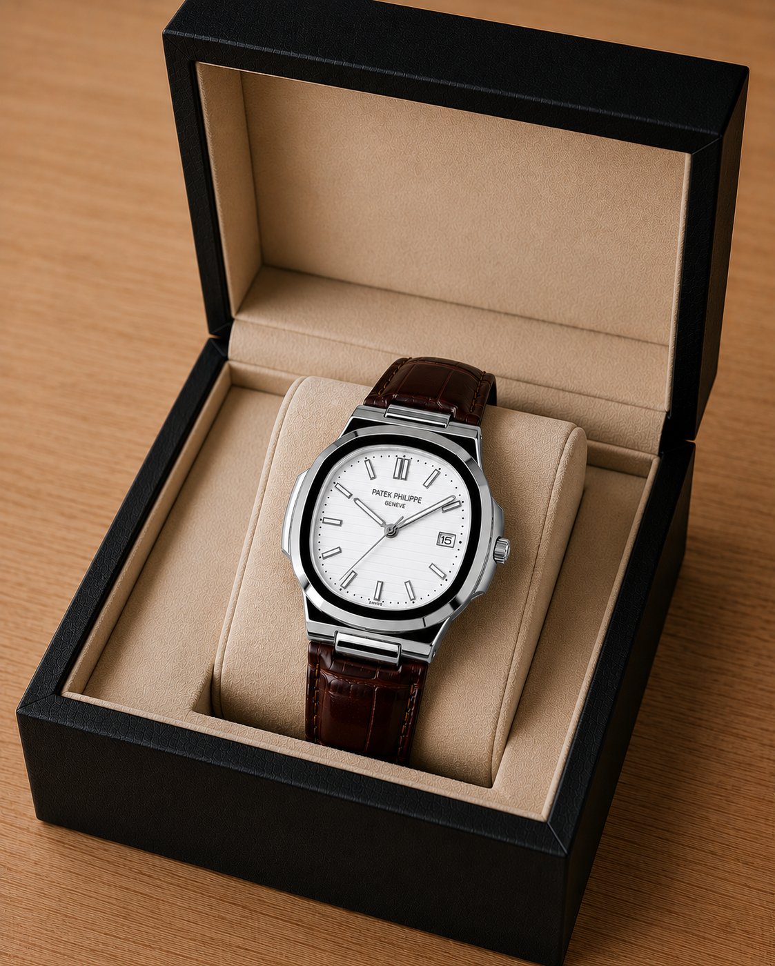 Patek philippe with alligator leather strap.