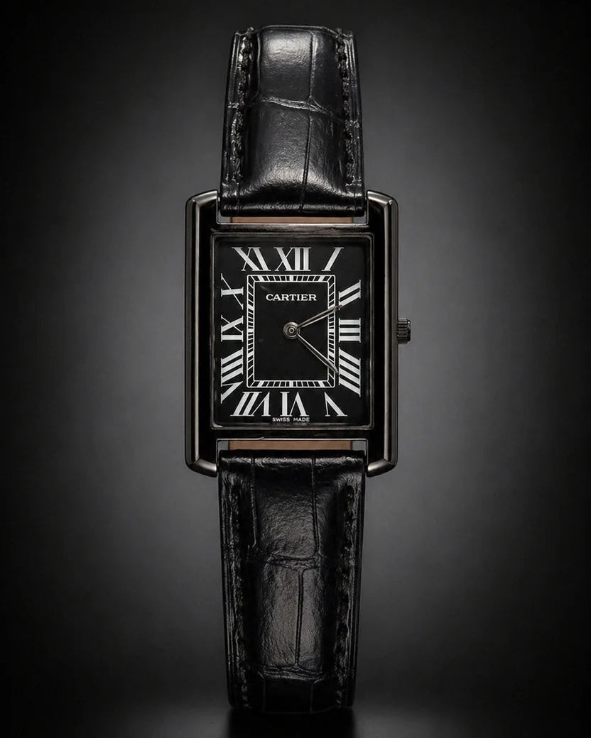 Cartier Tank Solo With  premium alligator-pattern leather strap.