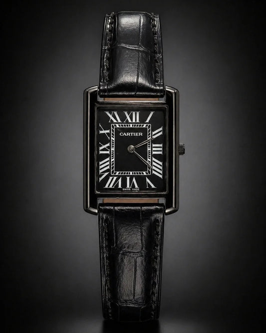 Cartier Tank Solo With  premium alligator-pattern leather strap.