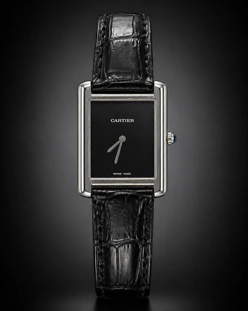 Cartier Tank Solo With  premium alligator-pattern leather strap.