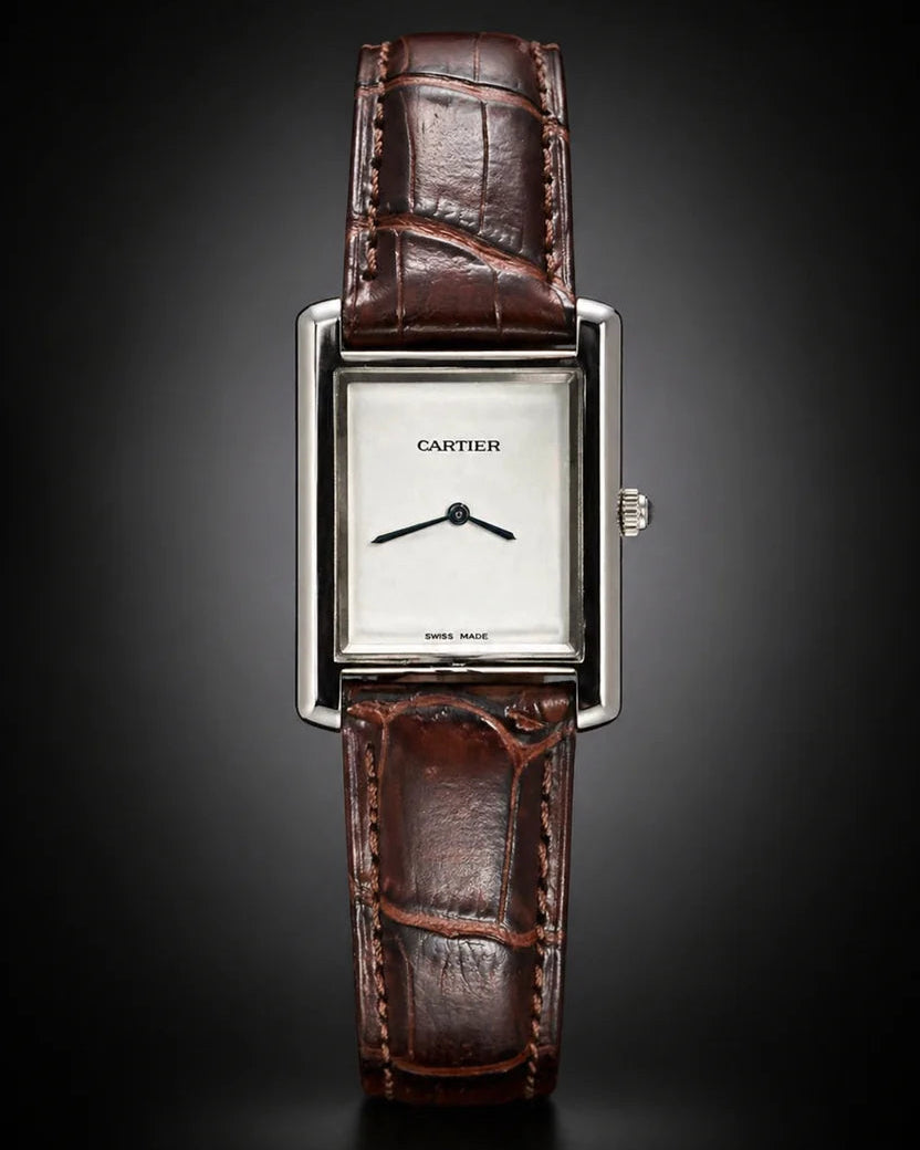 Cartier Tank Solo With  premium alligator-pattern leather strap.