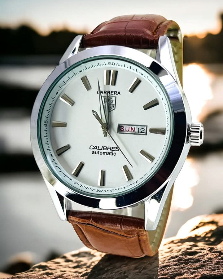 Tag Heuer Calibre 5 Brown Leather Strap with Premier Watch Box.