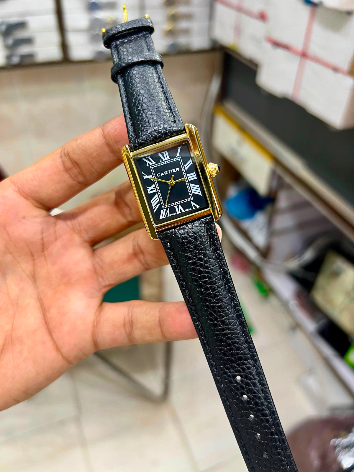 Cartier Tank Solo With Grained Calfskin Leather strap.