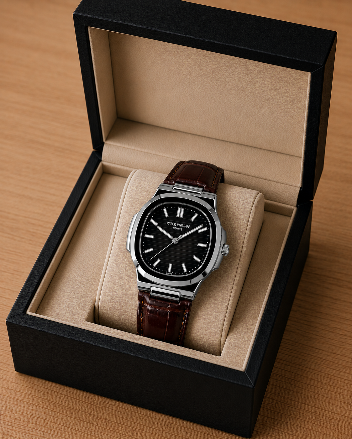 Patek philippe with alligator leather strap.